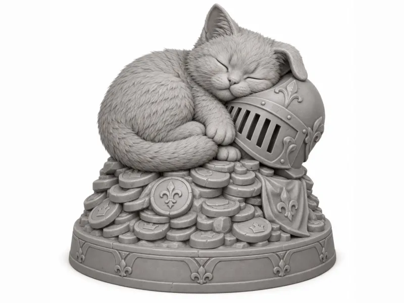 Котёнок, спящий на груде монет