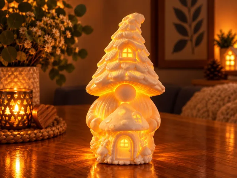 Gnomo Cogumelo com Luz de Vela – Modelo 3D Decorativo