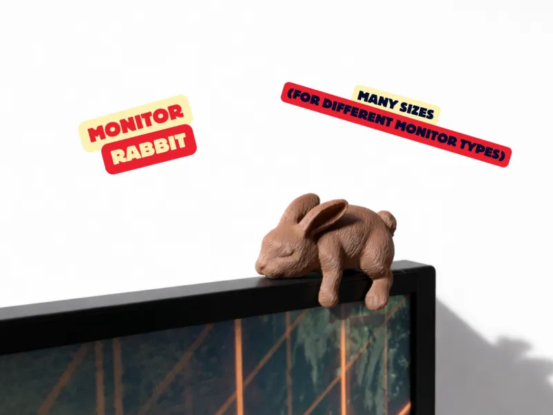 MONITOR BUNNY / CUTE EASTER OFFICE DECOR / RABBIT DECOR