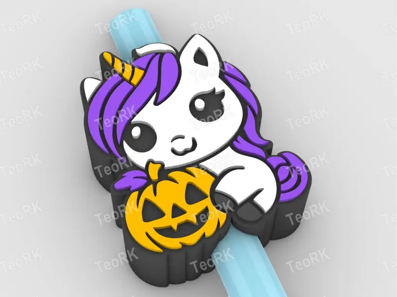 Straw Topper Cute unicorn holding pumpkin