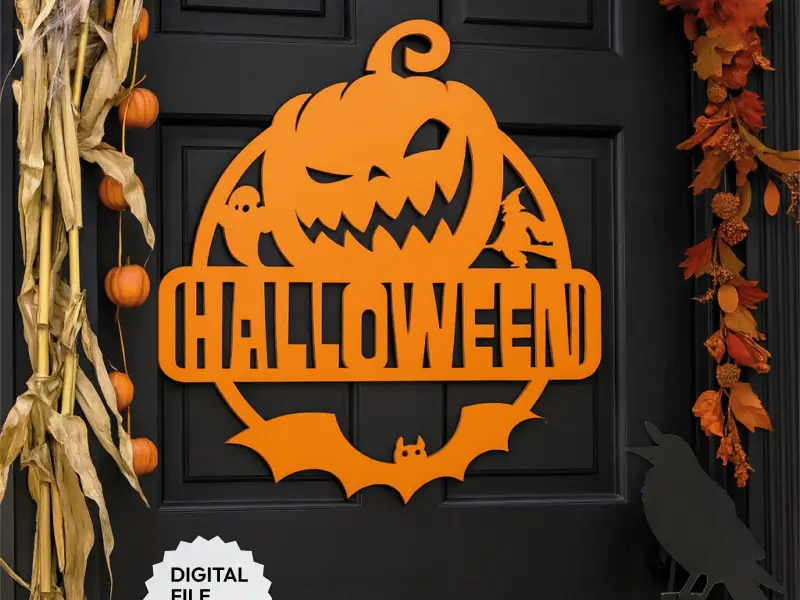 Pumpkin Halloween Sign, Scare Boo! Decor, Wall - Door Hanger