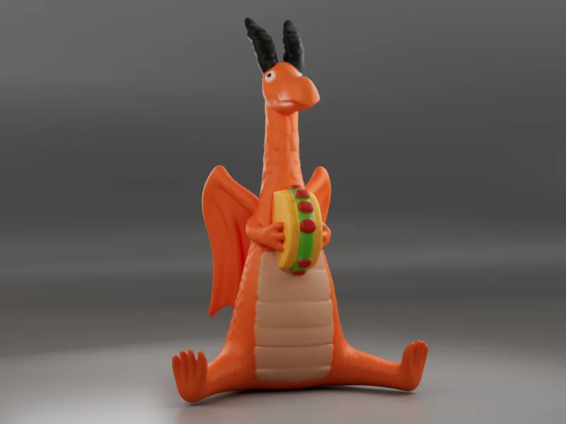 Funny Horned Orange Dragon Holding a Sandwich – 3D Printable