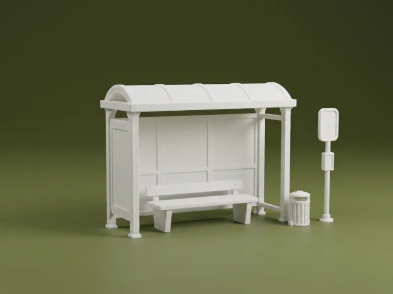 Bus Stop Shelter 3D Model – Bus Station Diorama