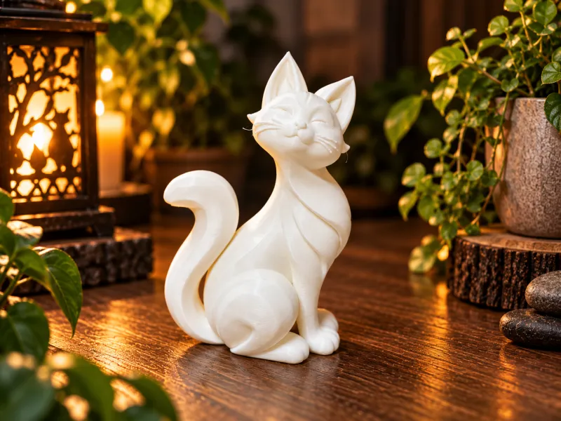 Изящная фигурка счастливой кошки – Милый кошачий декор для дома