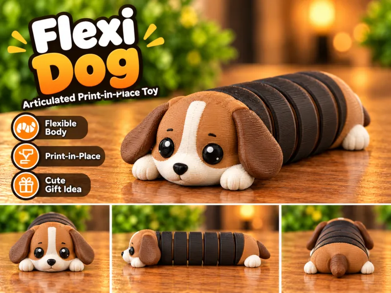 كلب مرن – لعبة مطبوعة في مكانها بمفاصل متحركة (4 إصدارات)