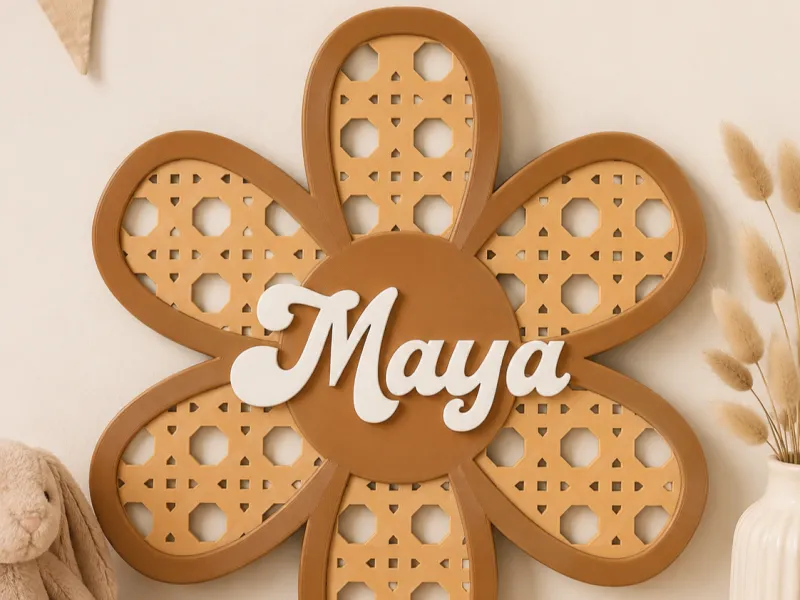 Maya's rattan-style flower sign