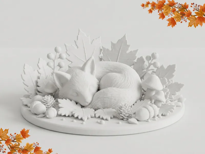 จิ้งจอกนอนหลับ - โมเดล 3D ป่าฤดูใบไม้ร่วงอันแสนอบอุ่น