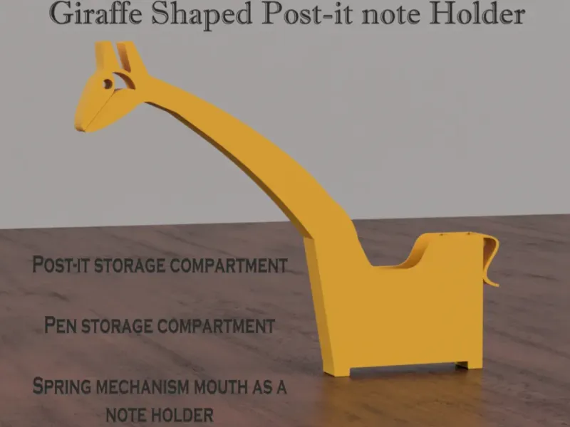 Giraffe-shaped post-it storage with spring mouth holder