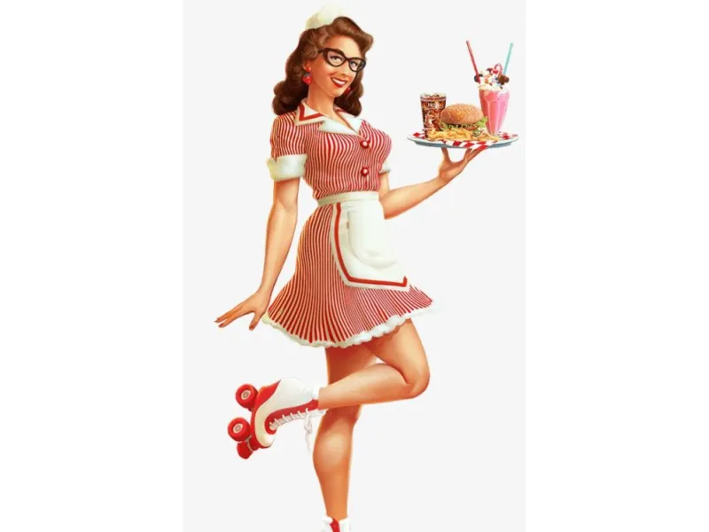 Roller Skating Waitress with Burger and Milkshake