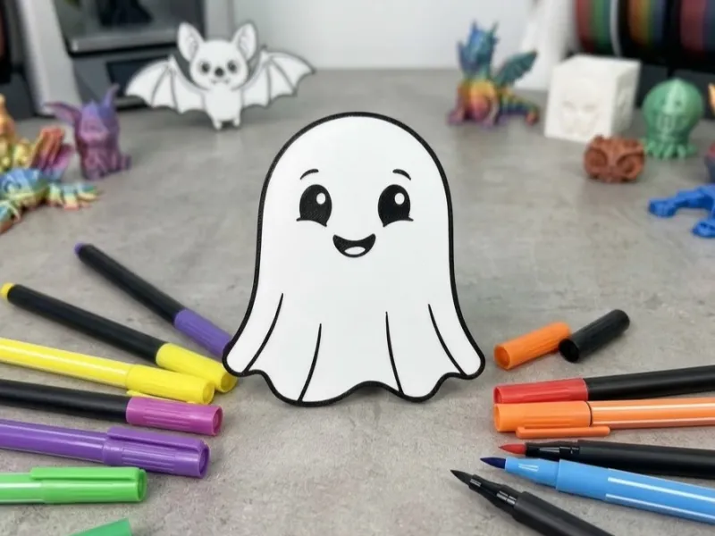 Cute Ghost - Coloring Page / Flat Art