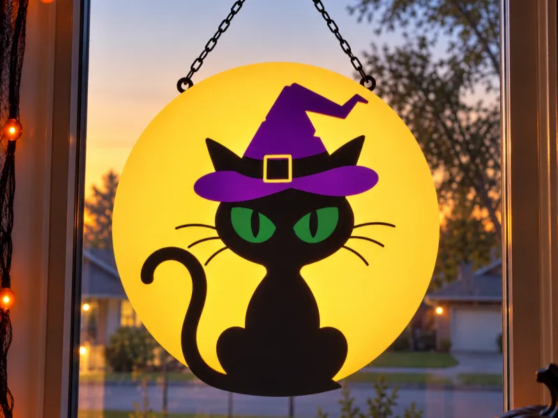 Decoración de ventana Gato en la Luna