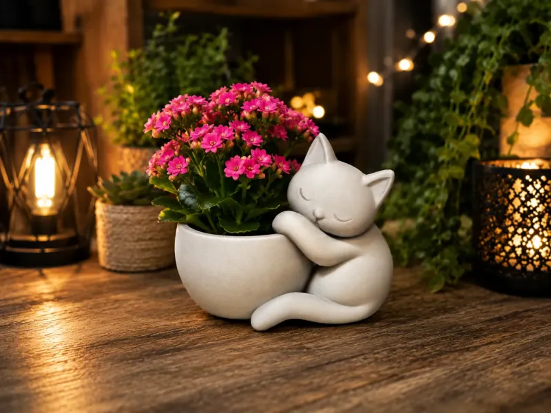 Pot de fleurs chat endormi - Mignon pot de fleurs chat