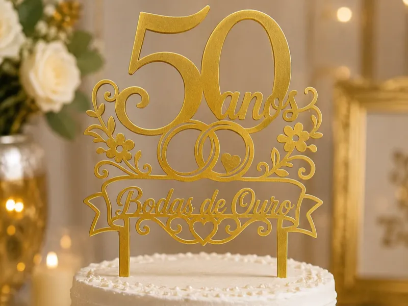 Topper 50 Anos – Bodas de Ouro | Cake Topper 3D