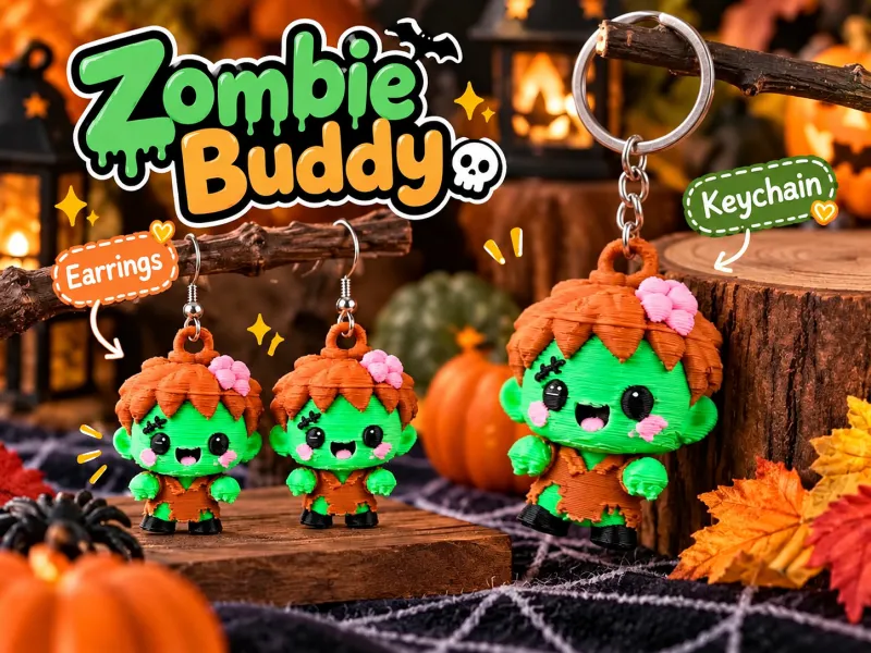 Zombie Buddy Earrings & Keychain – 2 Plates