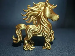 Vein-wood Young Pony Sculpture With Flowing Mane Lines