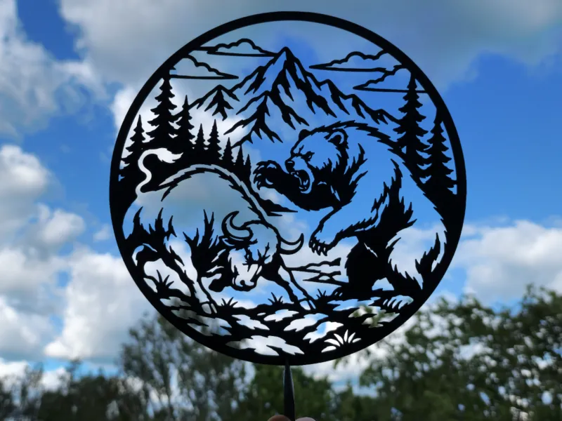 Bear vs Bull 2D Wall Art  Stock Market Battle Decor