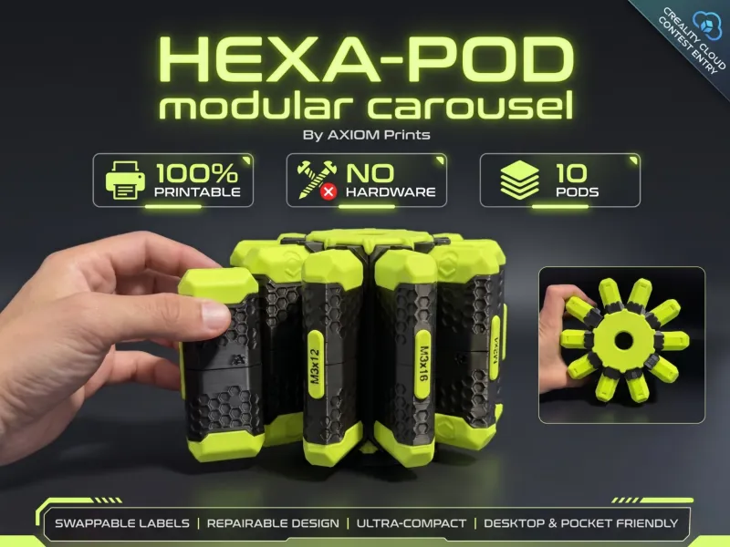 HEXA-Pod Modular Carousel: 100% Printable Infinite Storage