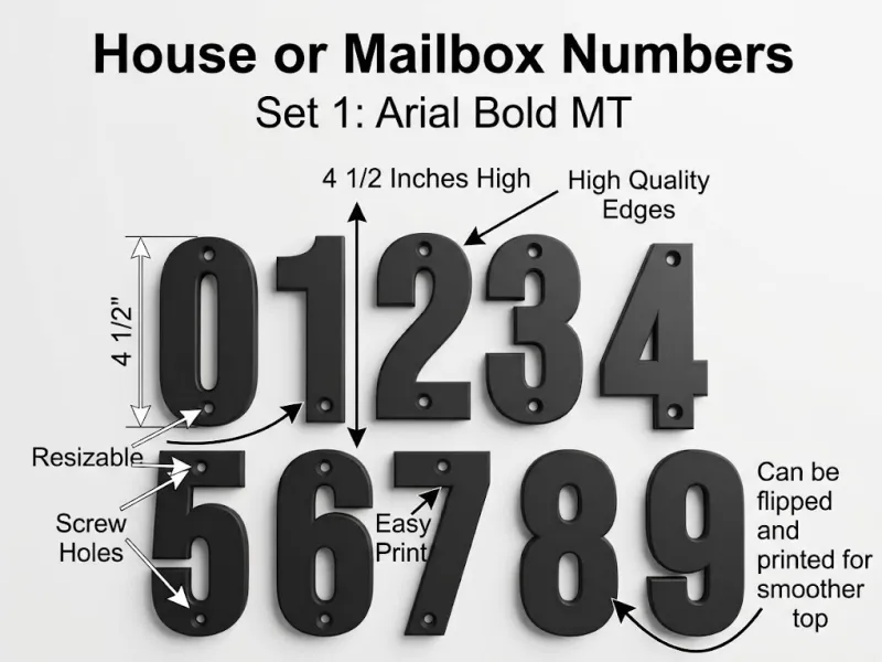 Haus- oder Briefkastennummern - Set 1: Arial MT BOLD