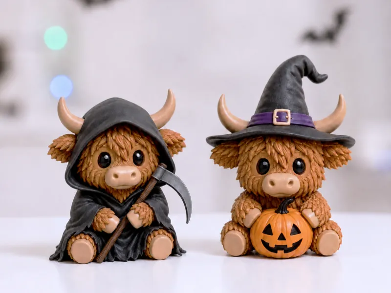 Highland Cow Halloween Figure Set