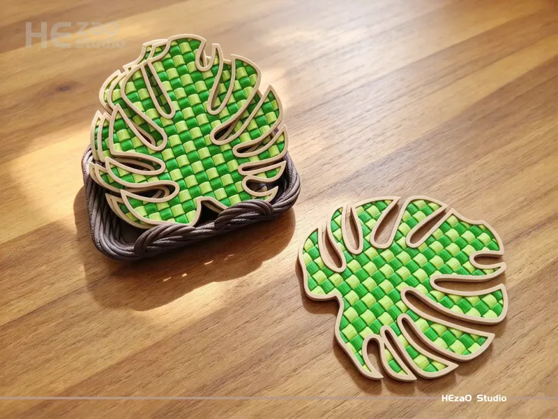 Bamboo-woven Monostegia leaf coaster