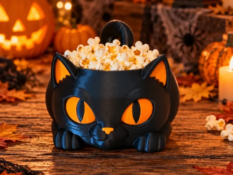 Tigela de Pipoca de Gato Preto – Suporte de Petiscos para o Halloween