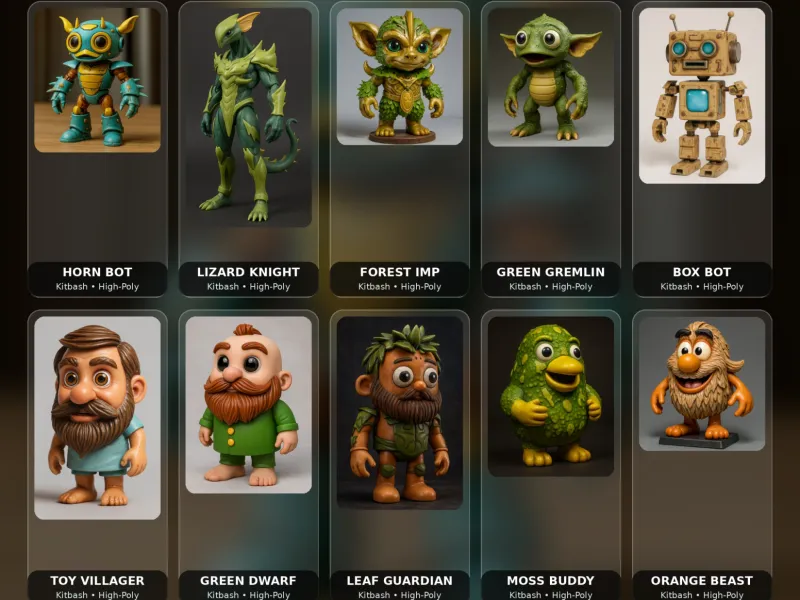 Fantasy Toy Character Collection Kitbash High-Poly 3D Model