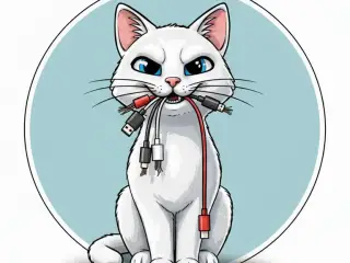 Cat chewing cables. T-shirt