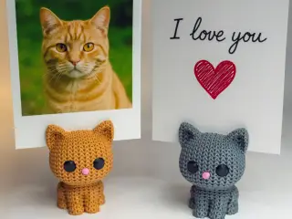 Knitted Kitty Photo Holder - Multipart