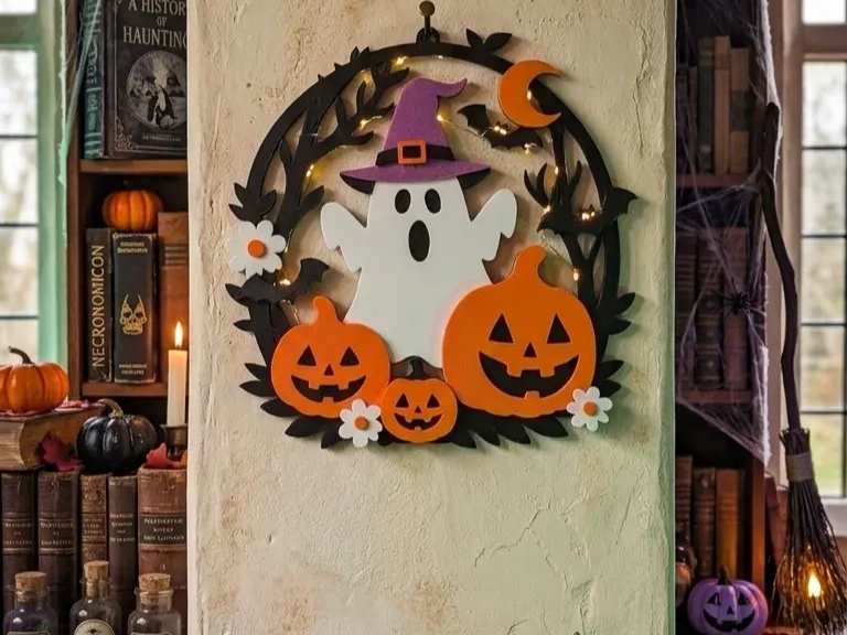 Halloween Geist & Kürbis Türschild / Wandkranz
