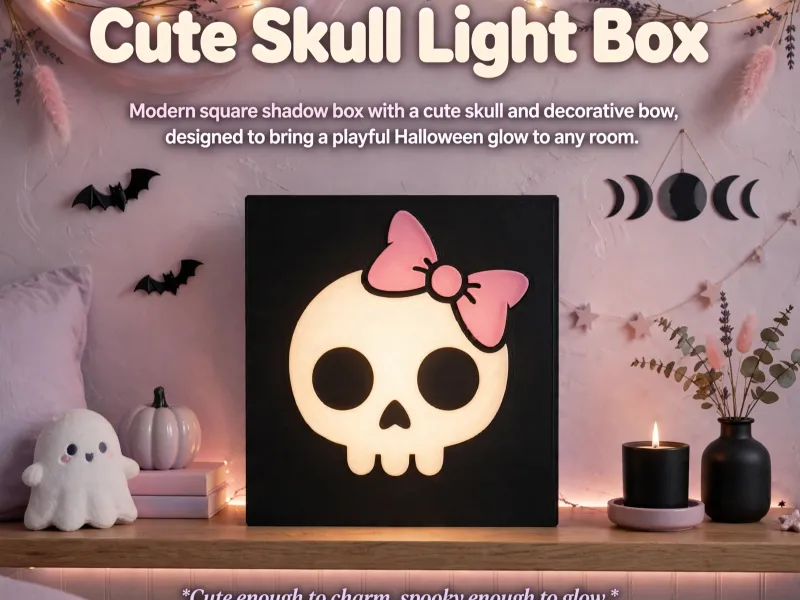 Cute Skull Light Box 3MF, Kawaii Halloween LED Night Light