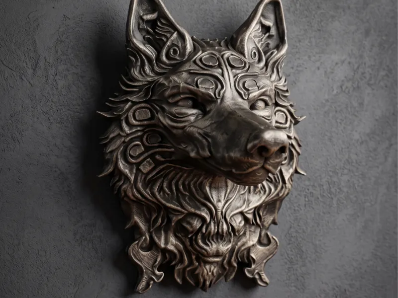 Busto de pared de lobo tallado - Decoración fantástica celta / nórdica