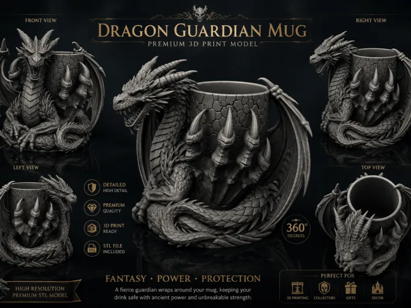 Dark Dragon Guardian Mug – Fantasy 3D Model