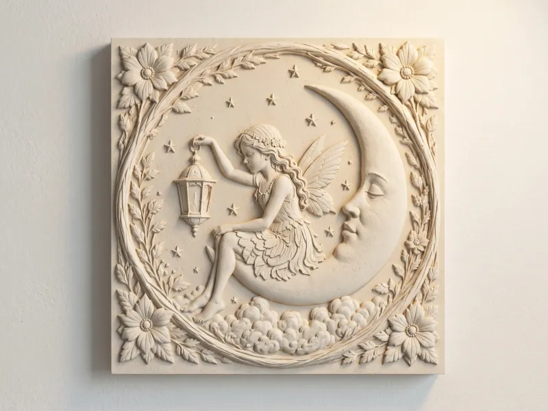 Moon Fairy Bas Relief Moon & Lantern Fairy Wall Art