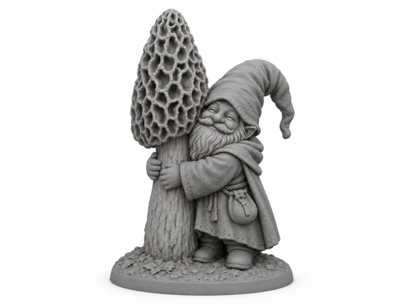Gnome Hugging a Morel