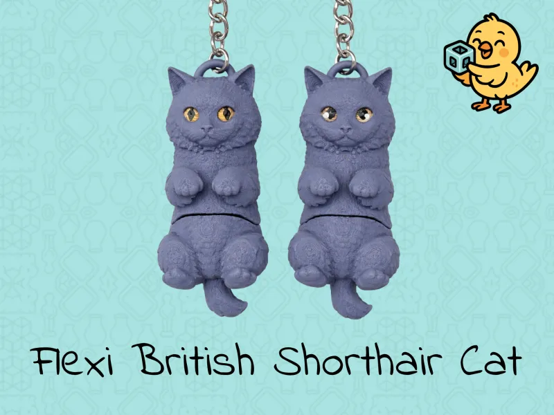 British Shorthair Cat Keychain – Articulated Flexi Kitten