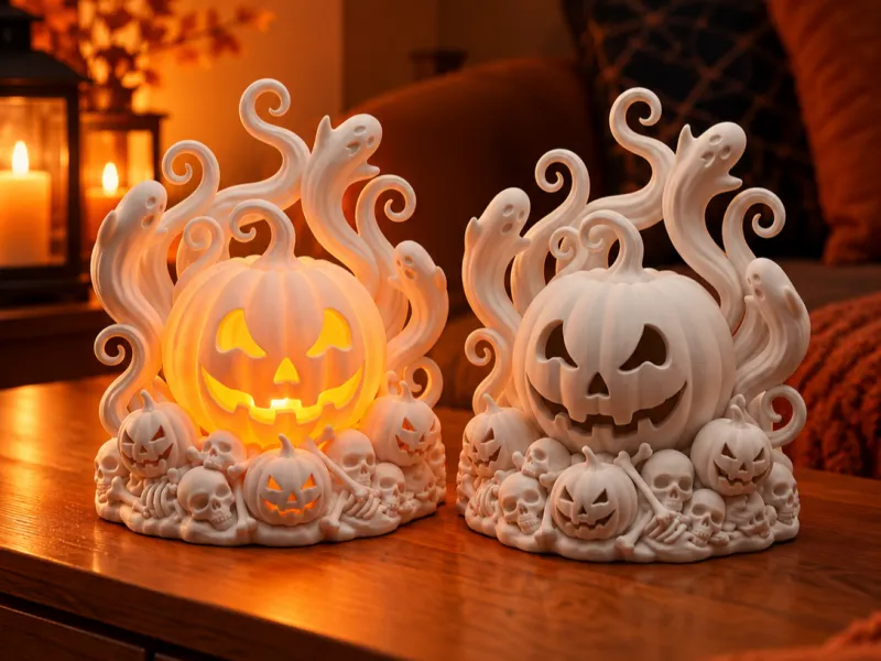 Halloween Pumpkin Ghost Lamp | Spooky Pumpkins & Skeletons