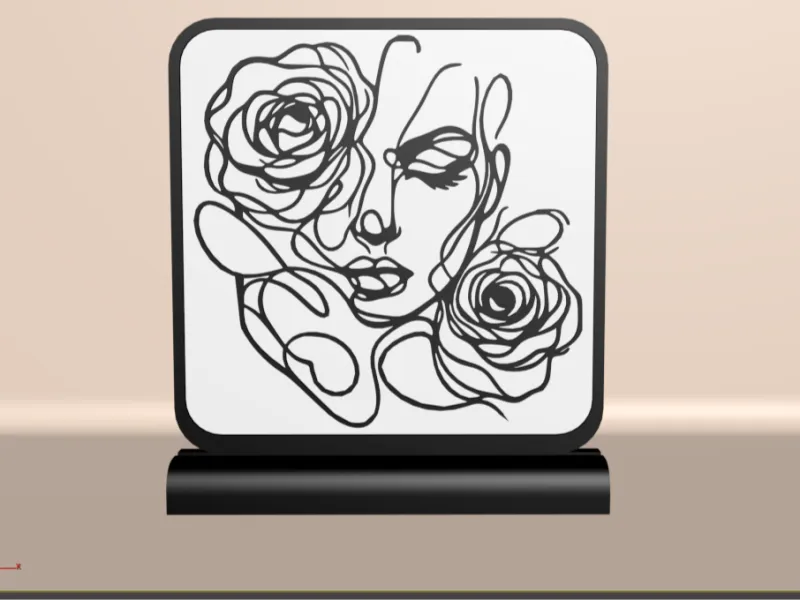 Woman Face with Roses Line Art Decor – 3D Printable Decorati
