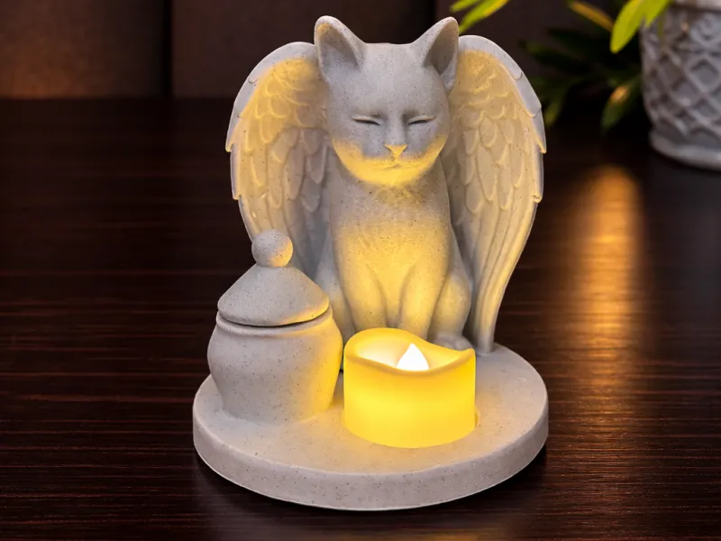 Angel Cat Memorial Urn & Tealight In Loving Memory