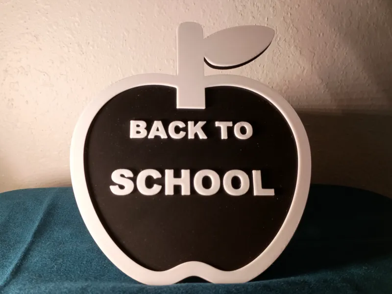 Back to School Sign — Apple Plaque (2-Color, No Supports)