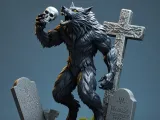 4446 Werewolf with Skull – Minimalist Statue  STL DND ARTE-0