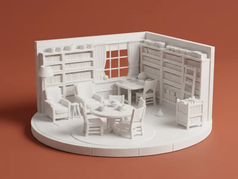 Cozy Library Room Miniature Scene