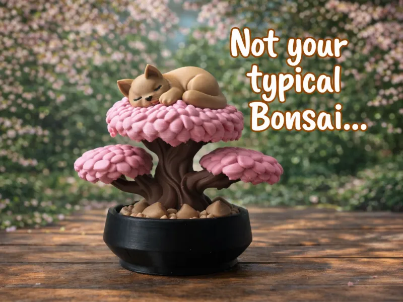 Sleeping Cat Bonsai – Cozy Decorative Mini Tree