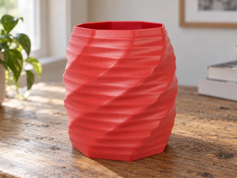 Jarrón de barril octogonal retorcido con anillos horizontales