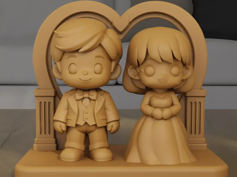 Cute Wedding Couple 3D Print STL 4 Pieces Bride Groom Arch
