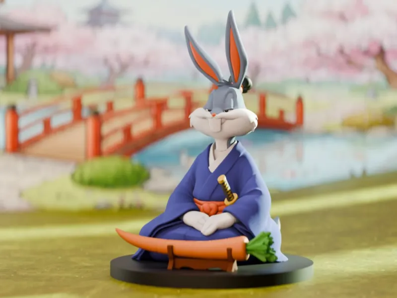 Estatueta Colecionável de Coelho Samurai, Personagem de Desenho Animado
