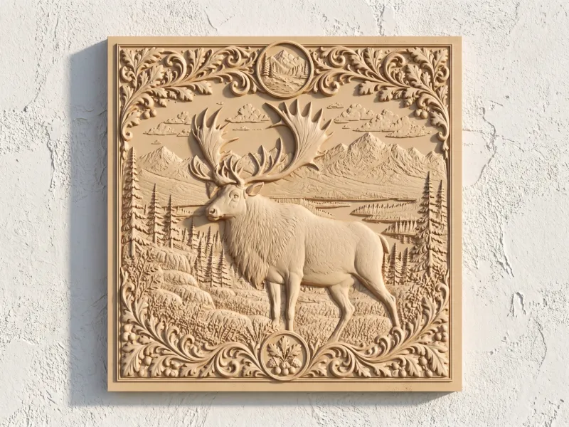 Caribou Bas Relief North American Big Game Wall Art
