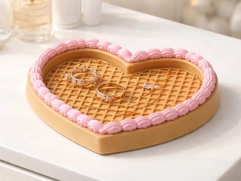 Vassoio portagioie a waffle | Piatto portafedi a forma di torta a cuore
