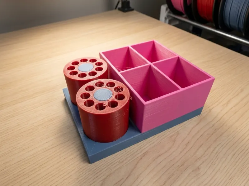 Dual Revolver Cylinder DeskOrganizer with 4-Grid V3DDS ID-08