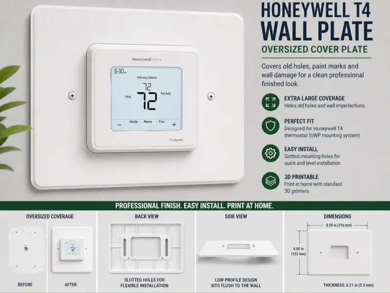 Honeywell T4 Thermostat Wall Plate STL Oversized Cover Panel