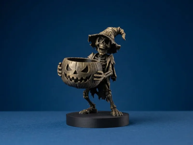 Spooky halloween skeleton pumpkin figurine/bowl